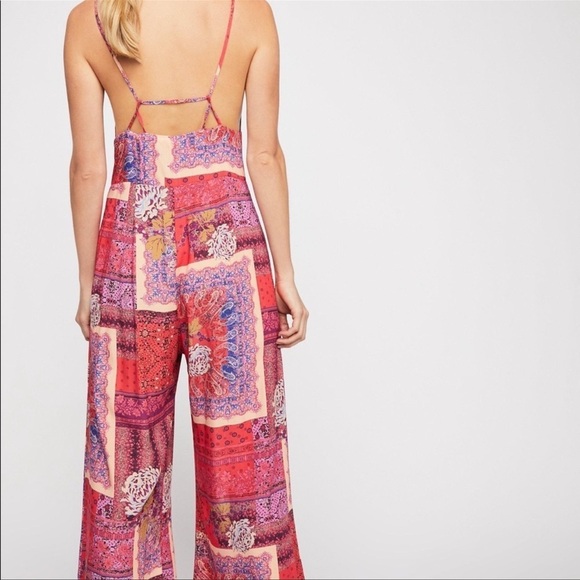 Free People Pants - Free People Size 4 Margarita Bohemian Patchwork Red Purple Flowy Jumpsuit
